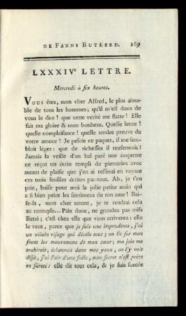 LXXXIVe Lettre. Mercredi à six heures.