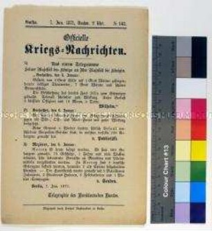 Kriegsdepesche des Norddeutschen Bundes über die Kriegsereignisse vom 6.1.1871 vor Paris, Issy und in Rocroy