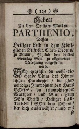 Gebett Zu dem Heiligen Martyr Parthenio, ...