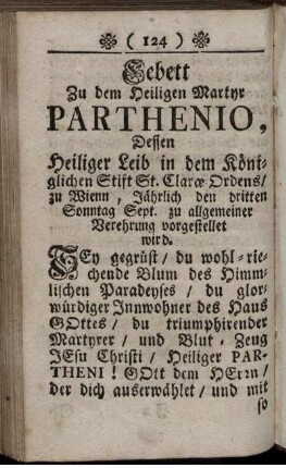 Gebett Zu dem Heiligen Martyr Parthenio, ...