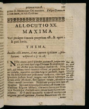 167-175, Allocutio XX. Maxima. Veri purique Amoris proprium est, & agere, & pati fortia