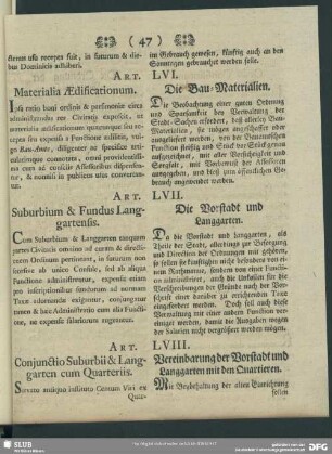 Art. LVII. Suburbium & Fundus Langgartensis