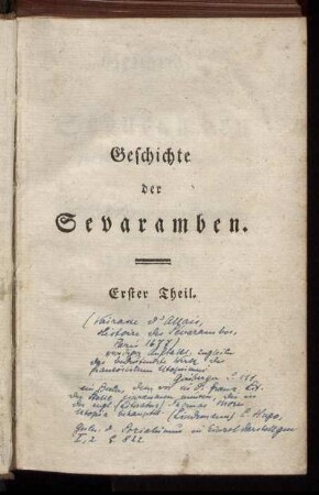 Erster Theil: Geschichte der Sevaramben . Erster Theil