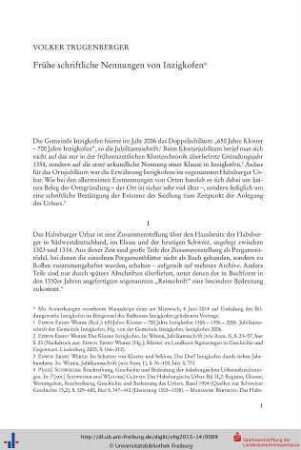 Frühe schriftliche Nennungen von Inzigkofen