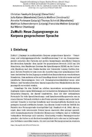 ZuMult: Neue Zugangswege zu Korpora gesprochener Sprache
