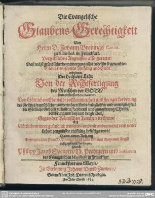 Die evangelische Glaubens-Gerechtigkeit : von Johann Brevings ... angegriffen