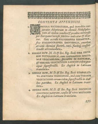Contenta Appendicis.