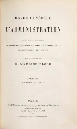 Revue générale d'administration. 2. 1878 = Mai - Aug.