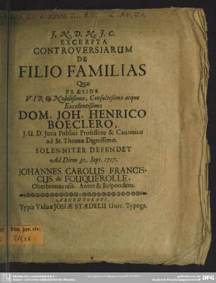 Excerpta Controversiarum De Filio Familias