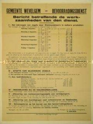 Maueranschlag aus dem besetzten Belgien zur Ausgabe von Bezugsscheinen für Lebensmittel und Textilien