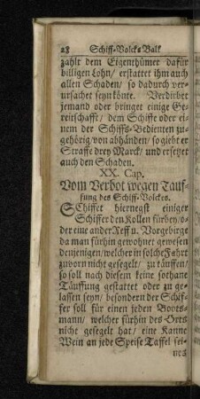 XX. Cap. Vom Verbot wegen Taufung des Schiff-Volckes.