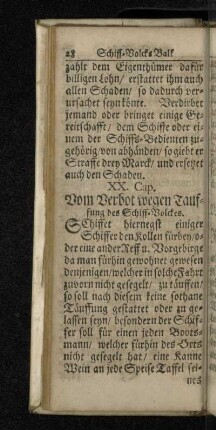 XX. Cap. Vom Verbot wegen Taufung des Schiff-Volckes.