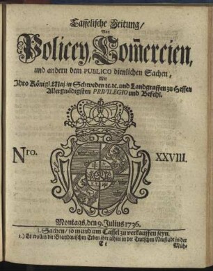 Nro. XXVIII, Montags, den 9. Julius 1736
