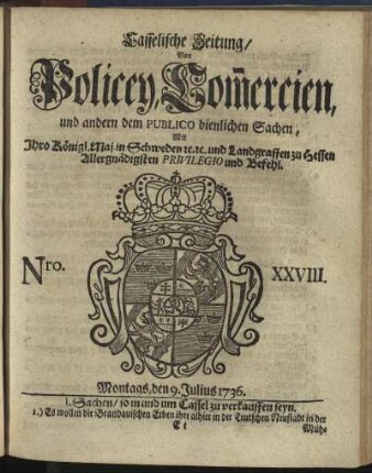 Nro. XXVIII, Montags, den 9. Julius 1736