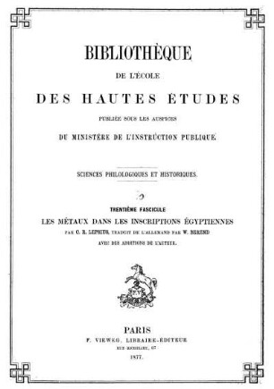 Les métaux dans les inscriptions Égyptiennes
