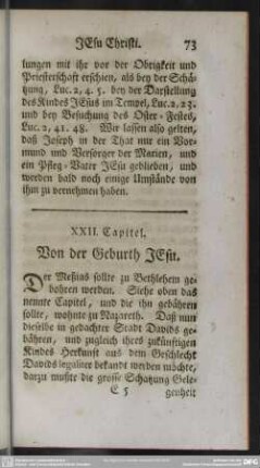 XXII. Capitel. Von der Geburth JEsu