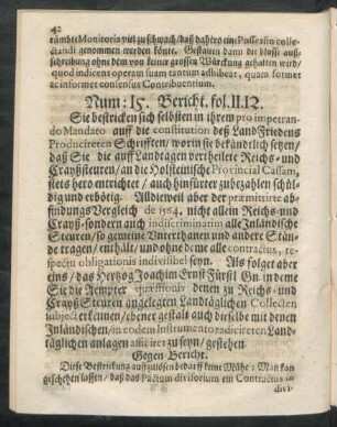 Num: 15. Bericht. fol. 11. 12.