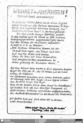 Wehret der Anfängen! : (Gedicht eines Unbekannten)
