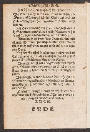 Das vierte Lied. Jm Thon: Gott grüß dich feines Liebelein.