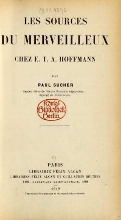 Les sources du merveilleux chez E. T. A. Hoffmann