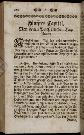 Fünfftes Capitel, Von denen Priesterlichen Tag-Zeiten.