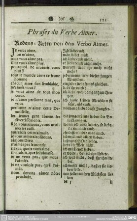 Phrases du Verbe Aimer. Redens-Arten von dem Verbo Aimer