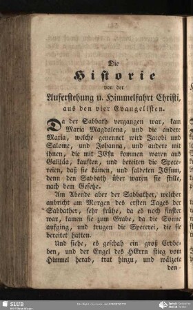 Die Historie von der Auferstehung u. Himmelfahrt Christi, aus den vier Evangelisten