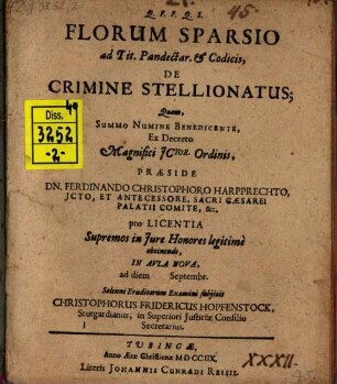 Florum sparsio ad Tit. Pandectar. et Codicis, de crimine stellionatus
