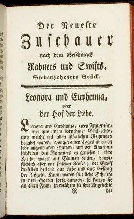 Der neueste Zuschauer nach dem Geschmack Rabners und Swifts. Siebenzehentes Stück.
