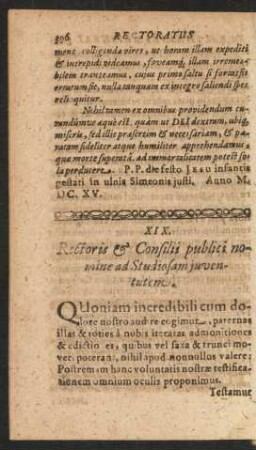 XIX. Rectoris & Consilii publici nomine ad Studiosam juventutem.