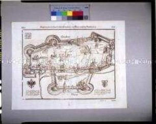 Augsburg, Lageplan (S. 1030/1031 aus Münster/Cosmographia)