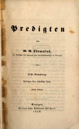 Predigten, 1. Erste Sammlung, Predigten über epistolische Texte
