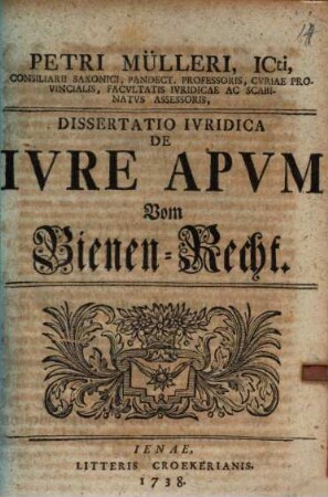 Diss. iur. De iure apum, vom Bienen-Recht