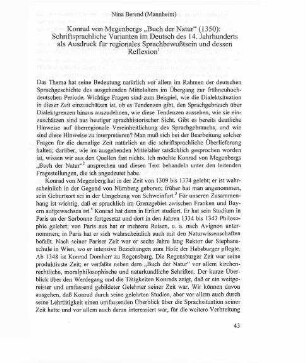 Konrad von Megenbergs "Buch der Natur" (1350) : schriftsprachliche Varianten im Deutsch des 14. Jahrhunderts als Ausdruck für regionales Sprachbewußtsein und dessen Reflexion