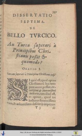 Dissertatio VII. De Bello Turcico.