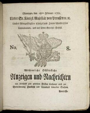 No. 8. Montags, den 18ten Februar 1782