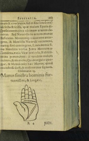 Observatio 13. Manus sinistra hominis fortunatissimi, & longaevi.