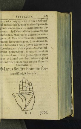 Observatio 13. Manus sinistra hominis fortunatissimi, & longaevi.