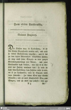 Fom edlen Ausdurkke : Neüntes Fragment
