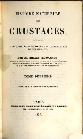 Histoire naturelle des crustacés : comprenant l'anatomie, la physiologie et la classification de ces animaux, 2