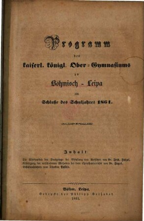 Programm des K.K. Ober-Gymnasiums in Böhm.-Leipa, 1861