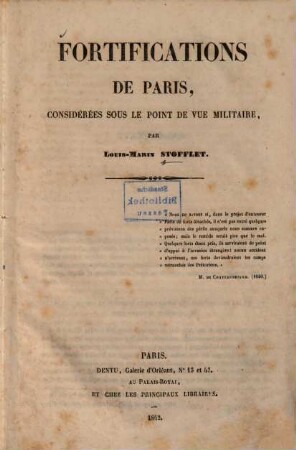 Fortifications de Paris : considérées sous le point de vue militaire