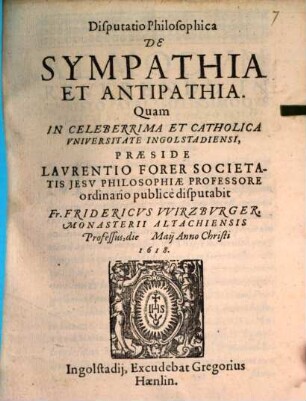 Disputatio Philosophica De Sympathia Et Antipathia