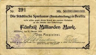 Beelitz, Stadt: 50 Milliarden Mark 1923