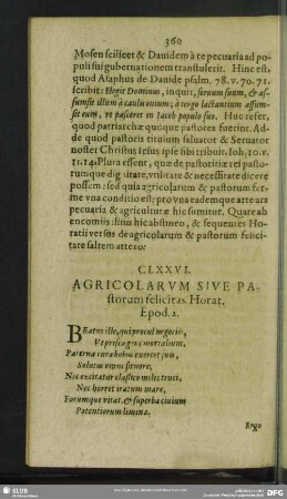 CLXXVI. Agricolarum Sive Pastorum felicitas. Horat. Epod. 2