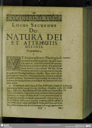 Locus Secundus De Natura Dei Et Attributis Divinis