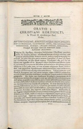 Oratio I. Christiani Kortholti [...]