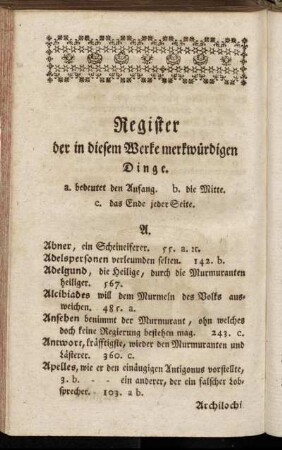 Register der in diesem Werke merkwürdigen Dinge.