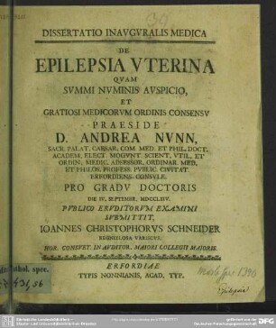 Dissertatio Inauguralis Medica De Epilepsia Uterina