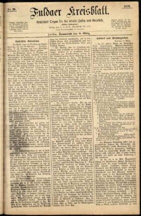 Erste Ausgabe vom Samstag, den 08. März 1879.